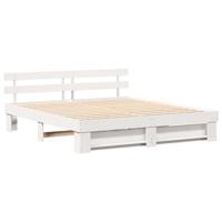 Bedframe met hoofdeinde Wit 200 x 200 cm Massief grenenhout - thumbnail