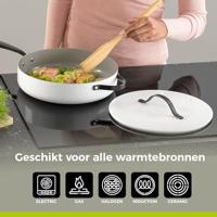 BE Living Hapjespan met deksel ø 28 cm - keramische anti-aanbaklaag - PFAS-vrij - geschikt voor alle warmtebronnen - wit - thumbnail