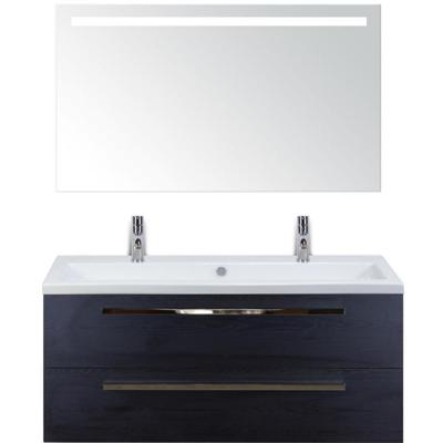 Seville Badmeubelset 120 cm - 2 Laden Black Oak - Wastafel Djazz Enkel 2 Kraangaten met Sence Spiegel