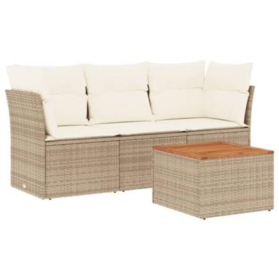 4-delige Loungeset met kussens poly rattan beige 4-delige Loungeset met kussens poly rattan beige