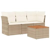 4-delige Loungeset met kussens poly rattan beige - thumbnail