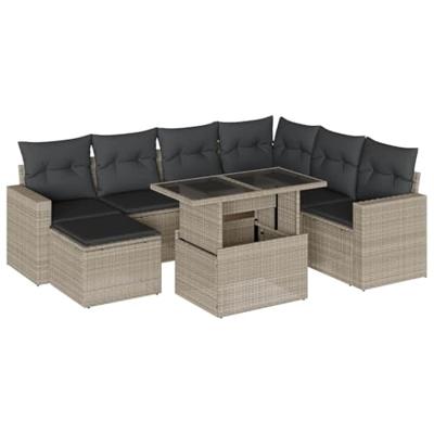 8-delige Loungeset met kussens poly rattan lichtgrijs