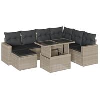 8-delige Loungeset met kussens poly rattan lichtgrijs - thumbnail