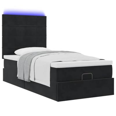 Ottoman bed met matrassen en LED's 90x200cm fluweel zwart