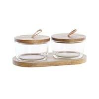 Set van 2 Potjes DKD Home Decor 20,5 x 10,5 x 7 cm Kristal Bruin Transparant Acacia 240 ml - thumbnail