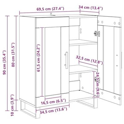 Dressoir Oud Hout 69,5 x 34 x 90 cm Bewerkt hout