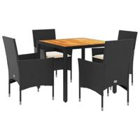 5-delige Tuinset met kussens poly rattan en acaciahout zwart - thumbnail