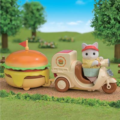 Cateringspel - SYLVANIAN FAMILIES - Hamburgerkraam - Papa Latte Kat en Scooter - thumbnail