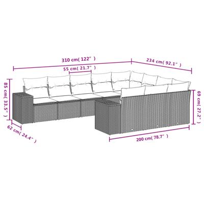 11-delige Loungeset met kussens poly rattan bruin