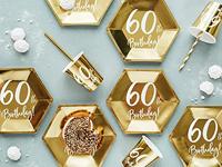 Bordjes 60th Birthday Goud - 6 stuks - thumbnail