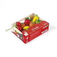 Mertex Janod 12 stuks houten fruit in houten kistje - thumbnail