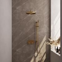 Brauer Gold Carving Thermostatische Regendoucheset Inbouw - Hoofddouche 30 cm - Gebogen Wandarm - Met Drukknoppen - Handdouche Staaf - Doucheslang - Geintegreerde Glijstang - Geborsteld Goud - thumbnail