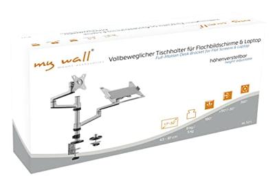 My Wall HL52L Monitor-tafelbeugel 1-voudig 43,2 cm (17) - 81,3 cm (32) Zilver In hoogte verstelbaar, Draaibaar, Laptophouder