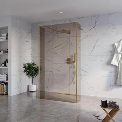Fortifura Galeria Vrijstaande Inloopdouche - 110x200cm - Rookglas - antikalk - 8mm veiligheidsglas - 2 zijwanden 30cm - wandsteunen en hoekprofielen - Geborsteld Messing PVD (Goud) SW927770 2x/SW915252/SW797930 2x/SW798731 2x