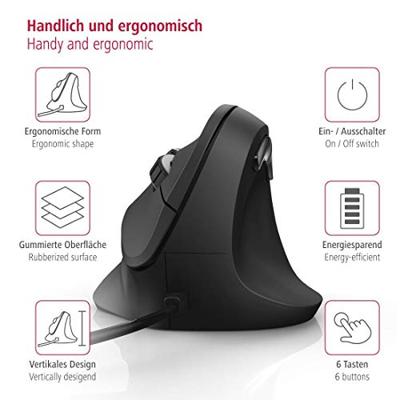 Hama Ergonomische muis EMC-500, met kabel Desktop accessoire Zwart - thumbnail