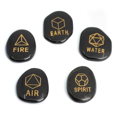 Zaksteen Zwarte Jaspis 'Heilige Geometrie' - 5 stenen Zaksteen Zwarte Jaspis 'Heilige Geometrie' - 5 stenen