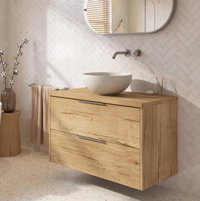 Saqu Lima badmeubel incl. afdekblad 100x51x62cm eiken marcato - rvs greep