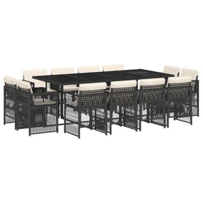 13-delige Tuinset met kussens poly rattan zwart