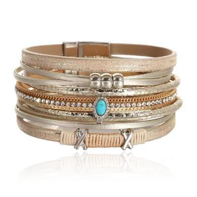 Deja Boho Armband goudkleurig met turquoise natuursteen in beige