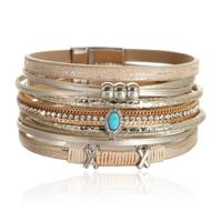 Deja Boho Armband goudkleurig met turquoise natuursteen in beige - thumbnail