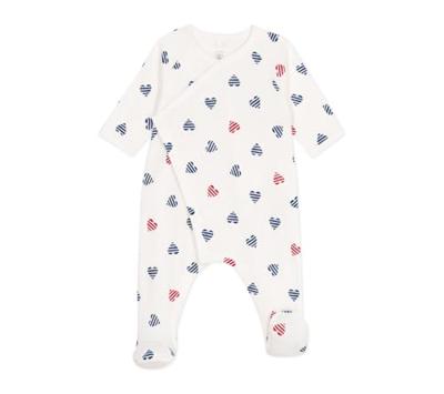 Pyjama baby van katoen met gestreept hartje PETIT BATEAU wit