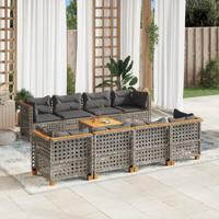 9-delige Loungeset met kussens poly rattan grijs - thumbnail