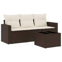4-delige Loungeset met kussens poly rattan bruin - thumbnail