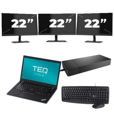 Lenovo ThinkPad T480s - Intel Core i7-8e Generatie - 14 inch - 16GB RAM - 256GB SSD - Windows 11 + 3x 22 inch Monitor