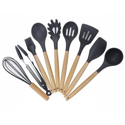 kn020 9 in 1 B versie houten handvat siliconen non-stick spatel lepel keuken gereedschapsset