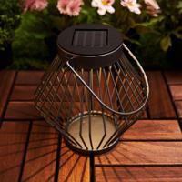Solar LED Lantaarn Rotan 17 cm - Draadloos op zonne-energie - Grijs - thumbnail