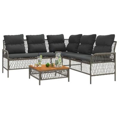 2-delige Loungeset met kussens poly rattan grijs 2-delige Loungeset met kussens poly rattan grijs