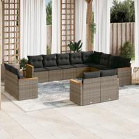 12-delige Loungeset met kussens poly rattan grijs - thumbnail