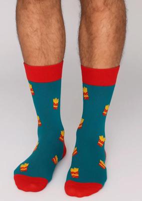 Benyson Sokken Frietjes - Organisch katoen - Vrolijke katoenen sokken met leuke en grappige print - Dames - Heren - 40 - Blauw - 40