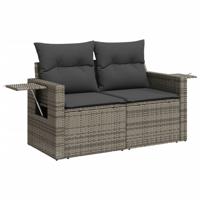 7-delige Loungeset met kussens poly rattan grijs - thumbnail
