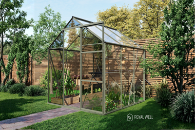 Royal Well Kate I aluminium tuinkas 192x192 cm groengrijs- - Veiligheidsglas- Royal Well