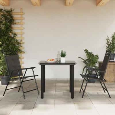 Tuinstoelen 2 st inklapbaar staal en textileen gemleerd grijs - thumbnail
