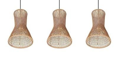 Trio 3-lichts hanglampBijou zwart met rotan - R31833026