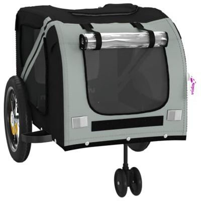 Hondenfietstrailer oxford stof en ijzer grijs en zwart - thumbnail