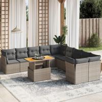 11-delige Loungeset met kussens poly rattan grijs - thumbnail