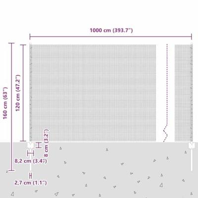 VidaXL Hek met paal zilver 1,2 x 10 m staal