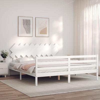 Bedframe met hoofdbord massief hout wit