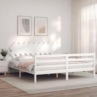 Bedframe met hoofdbord massief hout wit - thumbnail