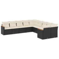 10-delige Loungeset met kussens poly rattan zwart - thumbnail