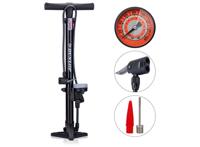 Dunlop Staande Fietspomp Pro Uitvoering Analoge Drukmeter Dubbele Ventielkop Zwart - thumbnail