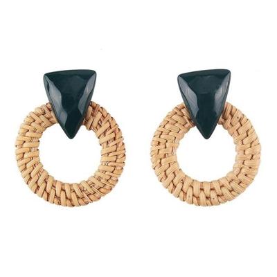 Rotan houten Vintage handgemaakte Dangle Oorbellen (groen)