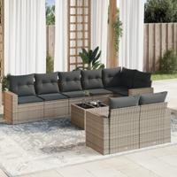 9-delige Loungeset met kussens poly rattan grijs - thumbnail