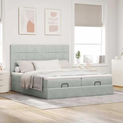 Ottoman bed met matrassen en LED's 180x200cm fluweel lichtgrijs
