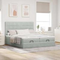 Ottoman bed met matrassen en LED's 180x200cm fluweel lichtgrijs - thumbnail
