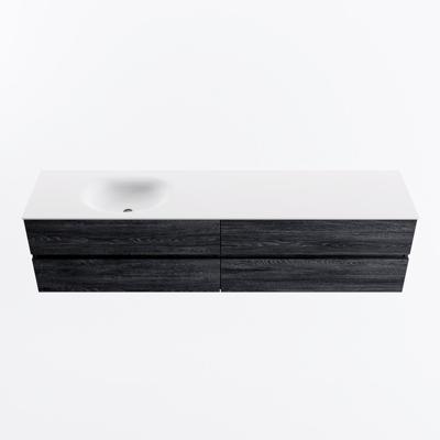 MONDIAZ VICA 200cm badmeubel onderkast Antracite 4 lades. Wastafel MOON links 1 kraangat, kleur Talc.