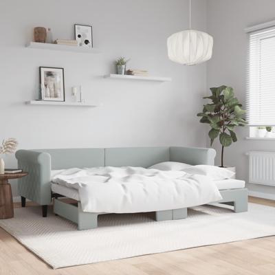 Slaapbank met onderschuifbed 80x200 cm fluweel lichtgrijs